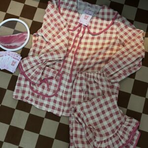 Đồ ngủ tiểu thư nữ mùa đông dễ thương caro hồng