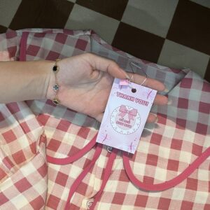 Đồ ngủ tiểu thư nữ mùa đông dễ thương caro hồng