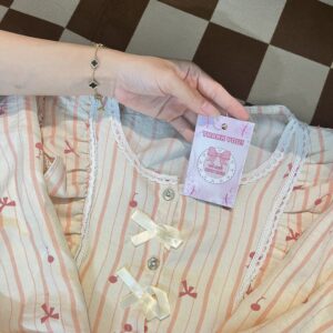 Đồ ngủ nữ tiểu thư ren bèo dễ thương sọc pastel