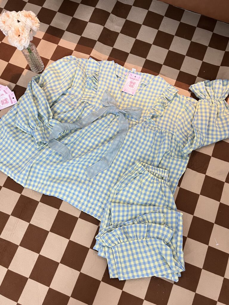 Set pijama tiểu thư nữ form rộng dễ thương caro pastel