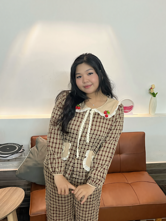 Đồ ngủ tiểu thư cổ bèo caro nâu